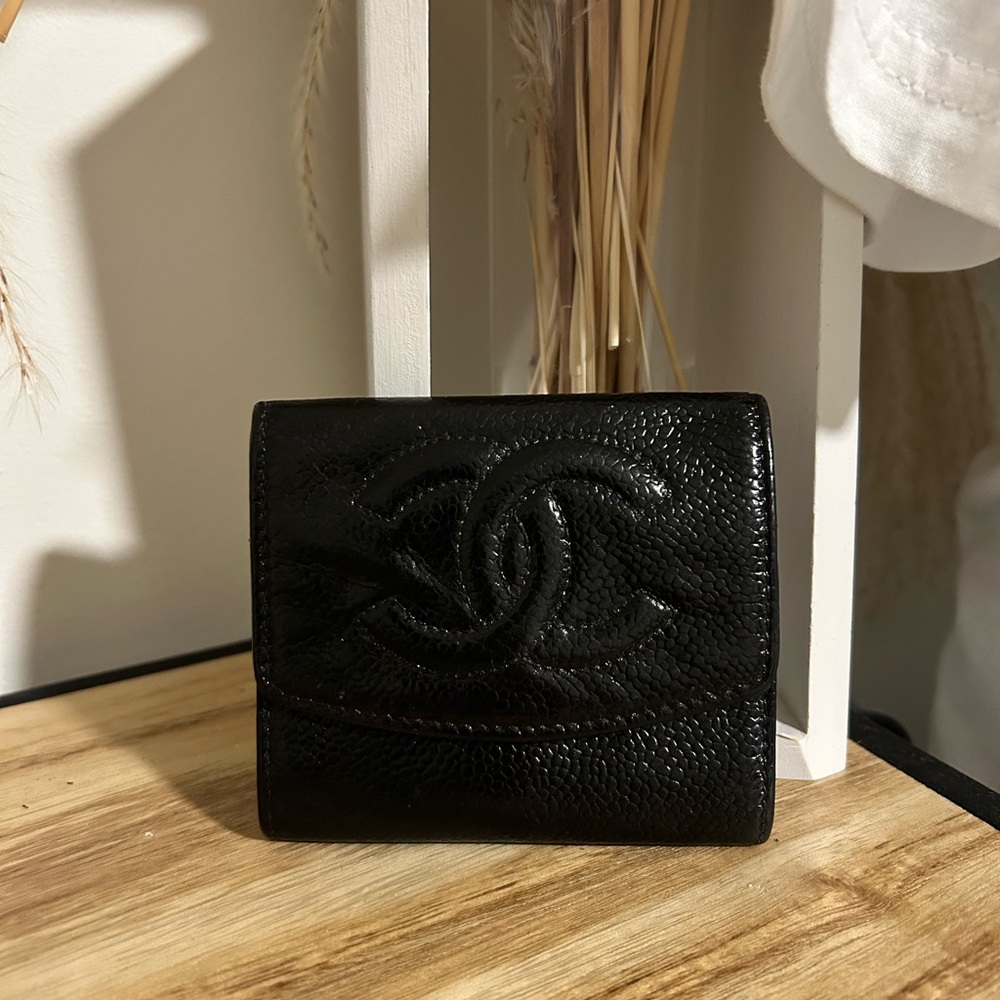 CHANEL Textured Black Leather Wallet